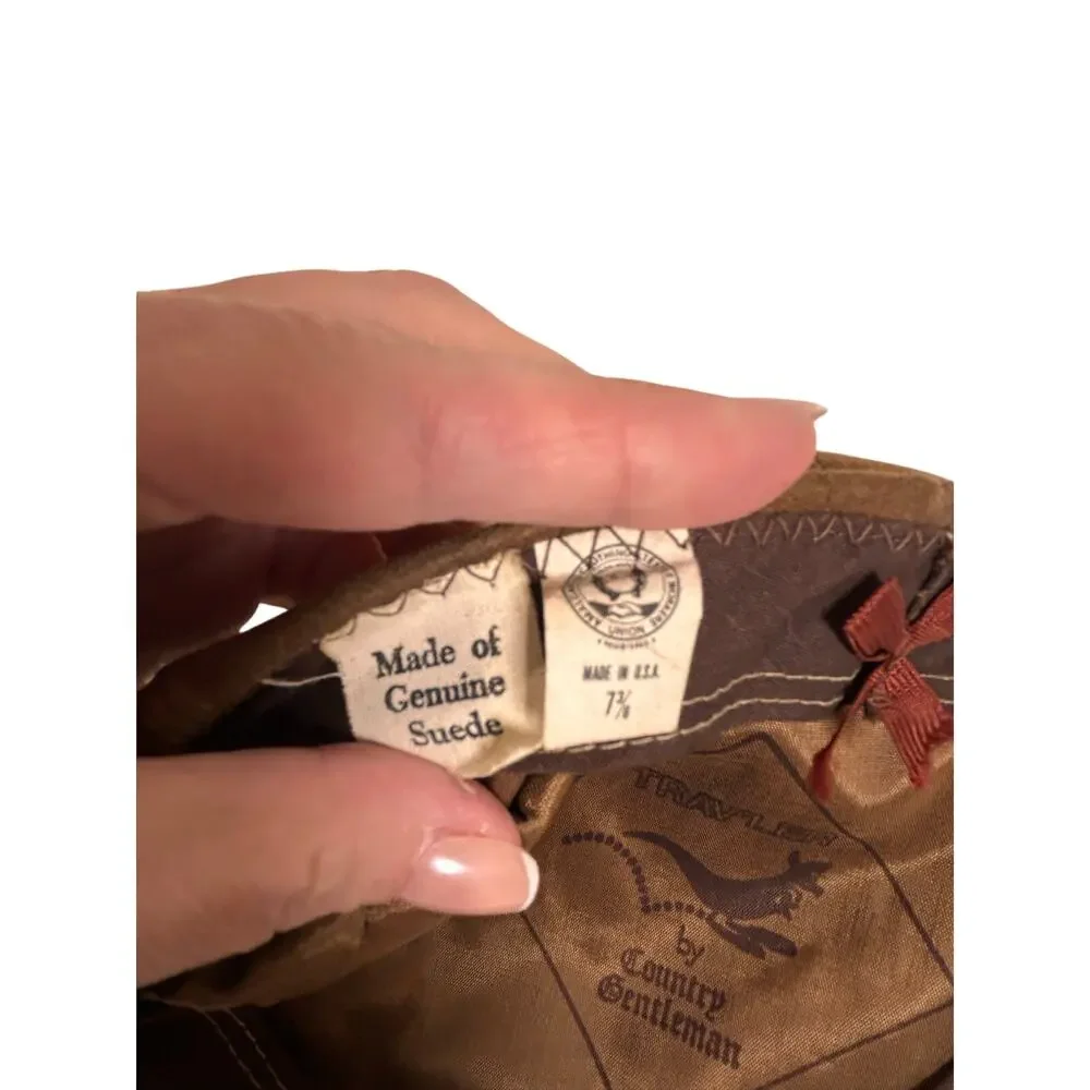 Vintage Genuine Suede Newsboy Driver Cap Hat Brown Made in USA Size 7 3/8 - Picture 2 of 4